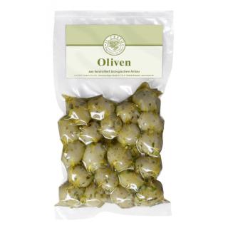 Griech. Oliven grün o Stein, mariniert, ohne Knob.