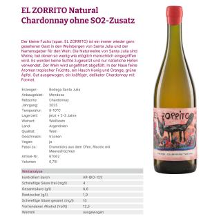 EL ZORRITO Natural Chardonnay Mendoza 2025 ohne SO